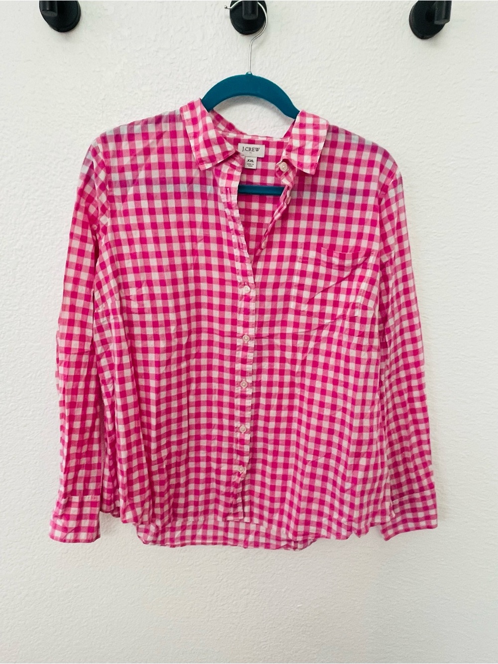 J. Crew Hot Pink Gingham Button-Down Shirt